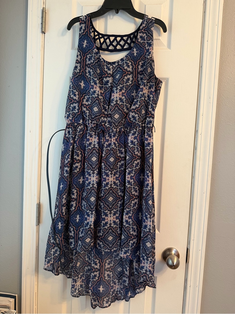 Girls Blue Patterned Sleeveless Summer Dress